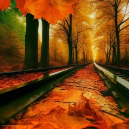 fall forest subway fallen tree leaves , very beautiful environment and sky