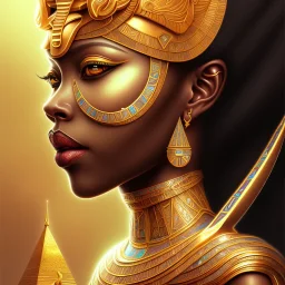 sango fantasy, fantasy magic, intricate, sharp focus, illustration, highly detailed, digital painting, concept art, matte, masterpiece head sexy view black African beauty black afro hair earth lady gold falcon head Egyptian princess pyramid sphinx background