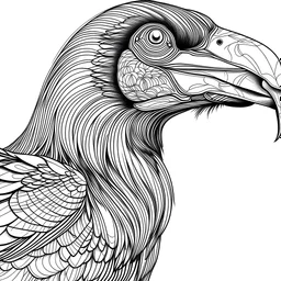 Vulture, closeup view, mandala, minimal lines, cartoon, white back ground color, real style, realistic, minimalistic, minimal black line art, line art, crisp line art, unique coloring sheet, outlined, outline, crisp, crisp line edges, illustration, thin lines, crisp clear lines, line art, clean line art, unique, 8k, amazing, masterpiece, no colors, no dark color, no black color, avoid thick black, minimalistic line edges, pure white back ground, image character full fit to page,