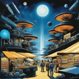 the illustration of an alien market -- signed by Gene Roddenberry