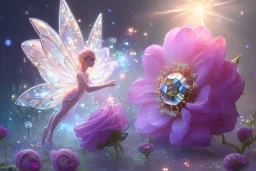 one big crystal subtle flower in a galactic ambiance, transparent petals, delicate colors, in the foreground, with a little beautiful fairy, full of details, smooth, bright sunshine，soft light atmosphere, light effect，vaporwave colorful, concept art, smooth, extremely sharp detail, finely tuned detail, ultra high definition, 8 k, unreal engine 5, ultra sharp focus