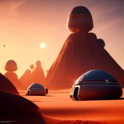 volumetric desert environment, Ralph McQuarrie style painting, hovercraft, highly detailed