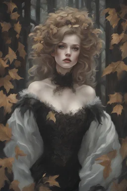 Upon a frosty time in the dark forest Alexandra "Sasha" Aleksejevna Luss oil paiting by artgerm Gustav Klimt style All of my worst fears whisper in the dark I scream at the mirror, not to believe them