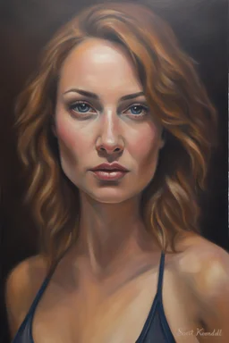 full color facial Portrait of my Sissy with a bikini on - oil painting by Scott Kendall