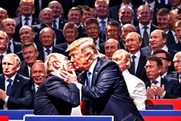 Foto leidenschaftlicher Kuss zwischen Donald Trump und Vladimir Putin