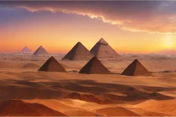 An ancient Egypt city at sunrise with 2 pyramids in the background, by matthieu lauffray, beautiful Egyptian temples, stunning environment, perfect composition, oil on canvas, super highly detailed, wide-angle, diffused lightning,8 k Uhd