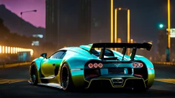 Veyron Super Sport ultimate need for speed tuning Mansory Cyberpunk 2077 neon Style Rear View, Super Detailed, desktop wallpaper, 4K