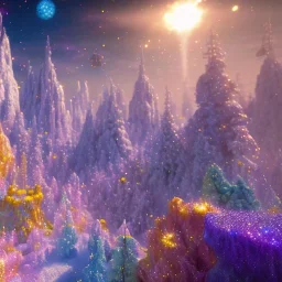 blue gold and violet landscape with multicolored crystals falling from the sky, full of details, smooth, bright sunshine，soft light atmosphere, light effect，vaporwave colorful, concept art, smooth, extremely sharp detail, finely tuned detail, ultra high definition, 8 k, unreal engine 5, ultra sharp focus