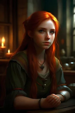 Human, 19yo girl, redhair, medieval, fantasy, dungeons & dragons