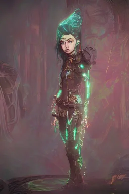 steampunk elf in a neon dystopian forest