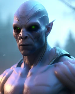 Photoreal Gorgeous dreadful muscular god warrior Ripley Scott alien with white glowing eyes in mystic fog at dawn by lee jeffries, 8k, high detail, smooth render, unreal engine 5, cinema 4d, HDR, dust effect, vivid colors