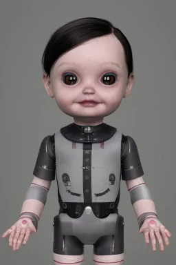 Wednesday Addams toddler, robocop, full body, jump, bokeh, hyper realistic