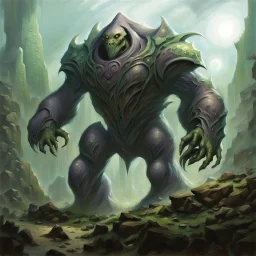 90's fantasy tcg art of an alien rock creature