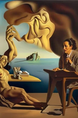 Harmony; Salvador Dali in a schoolboy desk drawing his mother posing for him