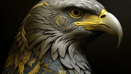 A gray ice elemental bald eagle designed in Mehndi design painted by George Inness