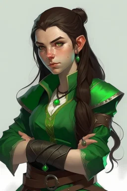 teen woman half orc with emerald clothing