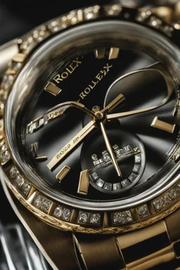 A hyper-realistic, A close-up of a man's hand, the Rolex watch glinting in the light., Photo Real, 64k