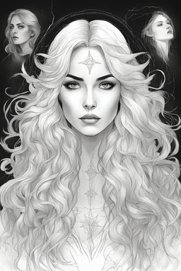 line art of real Portraits of White, Dark, Mystical and Powerful Witches with majic powers