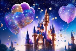 a sparkling star in the festive sky, an enchanting castle at the heart of the celebration, and joyful elements like balloons and confetti. Capture the essence of turning every moment into a magical adventure, embodying the fusion of festivity and magic.