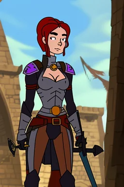 [medieval city, swords, tavern, Leela from Futurama, blurry background] Leela is a well known captain of the city militia. She's making sure everyone is acting properly in game of Thrones.