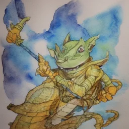 dungeons and dragons, fantasy, goblin, king, ochre skin, watercolour, blue nose, figure, pose