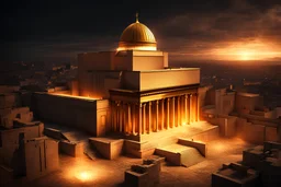 the second temple of jerusalem, fire, darkness, UHD, Dynamic lighting, Volumetric lighting, 8k, HD, multitude, multitude resurrection, lightning