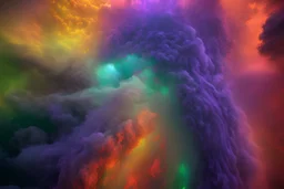 precise digital photo of a rgb random multicolour tornado made of smoke particles, over a stormy ocean, high waves colliding with the smoke, foam, intricate, 8k, extremely detailed, cgi, hyperrealistic render, volumetric lighting, impressive volumetric clouds, vitality colors, double precision