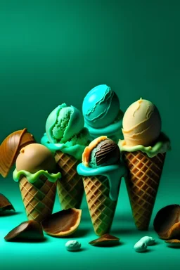 Make an image of scoops of gelato with teal background