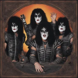 full color, Create a record Album cover for the Rock and Roll Band KISS