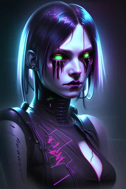 Cyberpunk demon black neon evil girl iper realistic