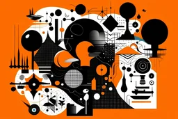 illustration, orange and black elements, freedom of speech