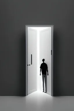 high-res minimalistic picture showing the person in front of two doors