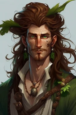 pirate nereid male with deep auburn and seaweed hair