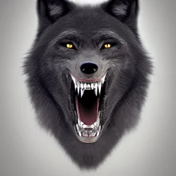 black alpha wolf baring teeth photorealistic