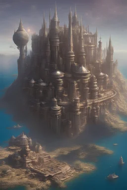 scifi castle floating over sea of mercury, pennington