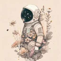 "floral astronaut" hand-drawn digital art, muted tones, flowers everywhere,