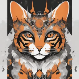 Orange, black and white palette cat in artistic style with horns