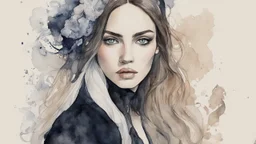 Aubrey Beardsley style watercolor style Alexandra "Sasha" Aleksejevna Luss Megan Fox