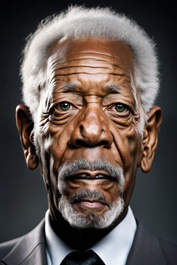 Morgan Freeman with a tiny head and huge eyes and pointy ears