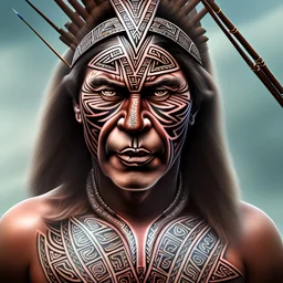 Portrait Chef Maori iron maiden tatouages tribaux maoris, arc à flèches, full détail, 4k,