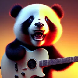 Carbon as a cute baby panda playing electric guitar with long hair, by pixar