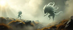 earth elementals, depth of field, volume light, fog, a fluffy quickling twister interdimensional sci fi