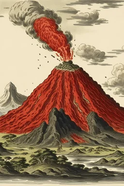 A blackish red hot pepper shaped volcano painted by Katsushika Hokusai