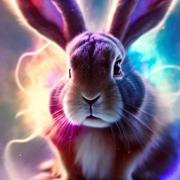 galaxies, spirals, space, nebulae, stars, smoke, iridescent, intricate detail, in the shape of a rabbit, fur wearing color crystals, octane render, 8k, --q 2 --ar 2:3 --uplight