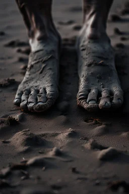 A toes looks dirty filled on the grey dark. Sands and dirt on a sands ground