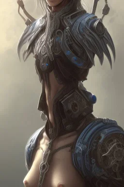 emaciated quadriplegic, dark elf, male teenager, long white hairdo, blue irises, wearing a steampunk exoskeleton powered by gears, fantasy style