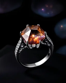 an exquisite transparent ring holds a cosmic wonder within its confines. The ring itself is made of a translucent material, allowing one to see through its ethereal beauty. Encased within the ring is a mesmerizing cosmic scene, a breathtaking glimpse into the vastness of the universe. The cosmic display within the ring unfolds like a celestial dance. Stars, galaxies, and nebulas intertwine, forming an awe-inspiring tapestry of colors and shapes. The vibrant hues of blues, purples, and pinks ble