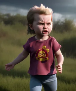 Penny Hofstadter toddler, full body, dramatic lighting, angry, hyper realistic,