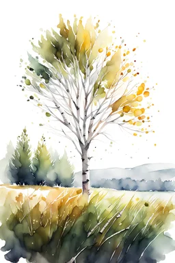 watercolor drawing of a Russian birch in the field on a white background, Trending on Artstation, {creative commons}, fanart, AIart, {Woolitize}, by Charlie Bowater, Illustration, Color Grading, Filmic, Nikon D750, Brenizer Method, Perspective, Depth of Field, Field of View, F/2.8, Lens Flare, Tonal Colors, 8K, Full-HD, ProPhoto RGB, Perfectionism, Rim Lighting, Natural Lighting, Soft Lighting, Acc
