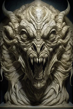 sculpture of a scary lion open moth . Multiple faces . decayed and rotting with grotesque proportions and imagery. abstract grotesqueries, detailed texture, surreal horror, biomechanical design, by hr giger and beksinski